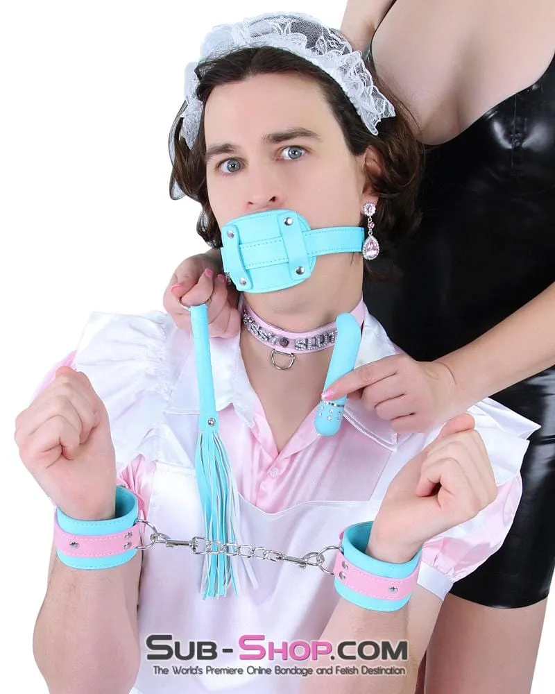 2739RS-SIS      Pretty Sissy Slave Locking Sissy Chastity Rubber Penis Gag. Diamond Blue Strap