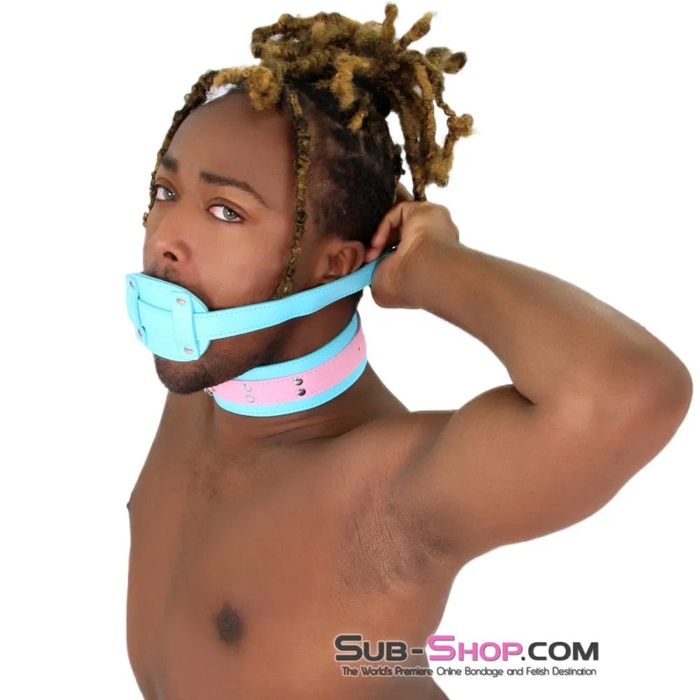 2739RS-SIS      Pretty Sissy Slave Locking Sissy Chastity Rubber Penis Gag. Diamond Blue Strap