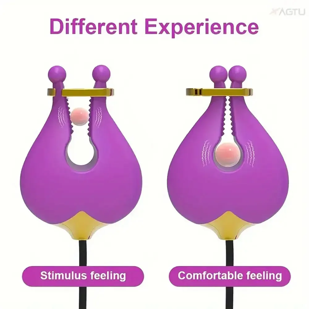 2in1 Nipple Clamps Vibration Rose Toy Dual-Peak Clamps Stimulator