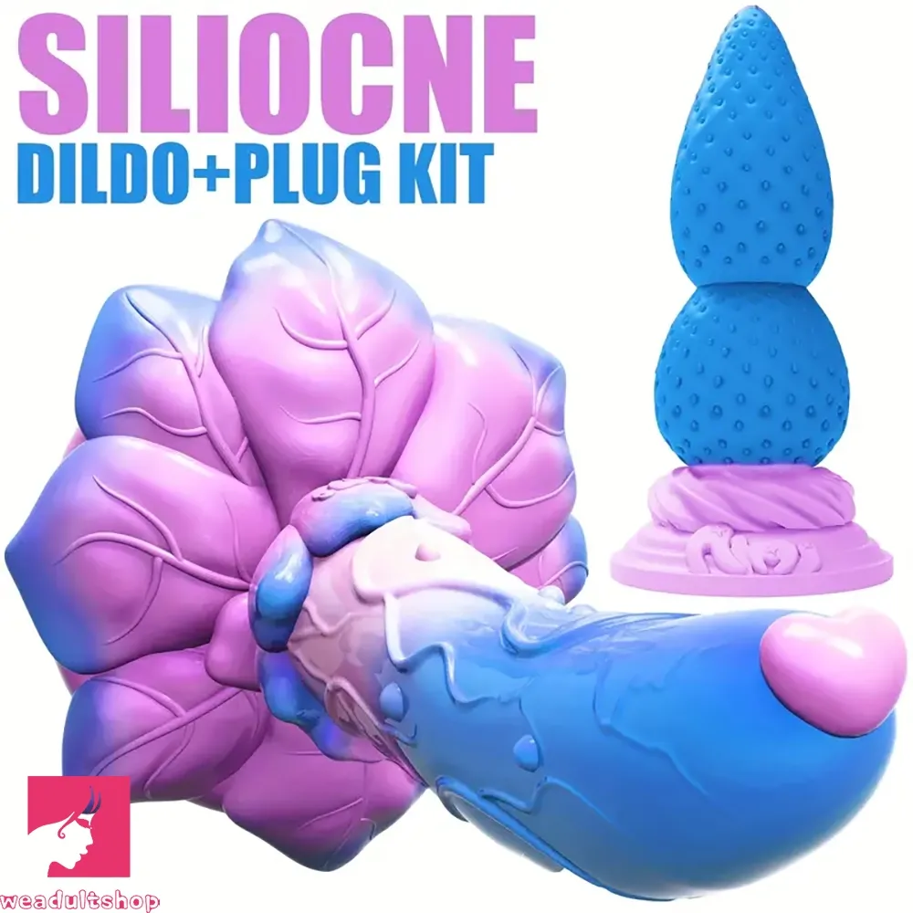 4.5in 7.08in 2pcs Set Soft Silicone Adult Sex Using Butt Plug Rose Dildo
