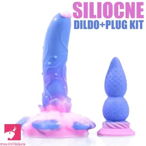 4.5in 7.08in 2pcs Set Soft Silicone Adult Sex Using Butt Plug Rose Dildo