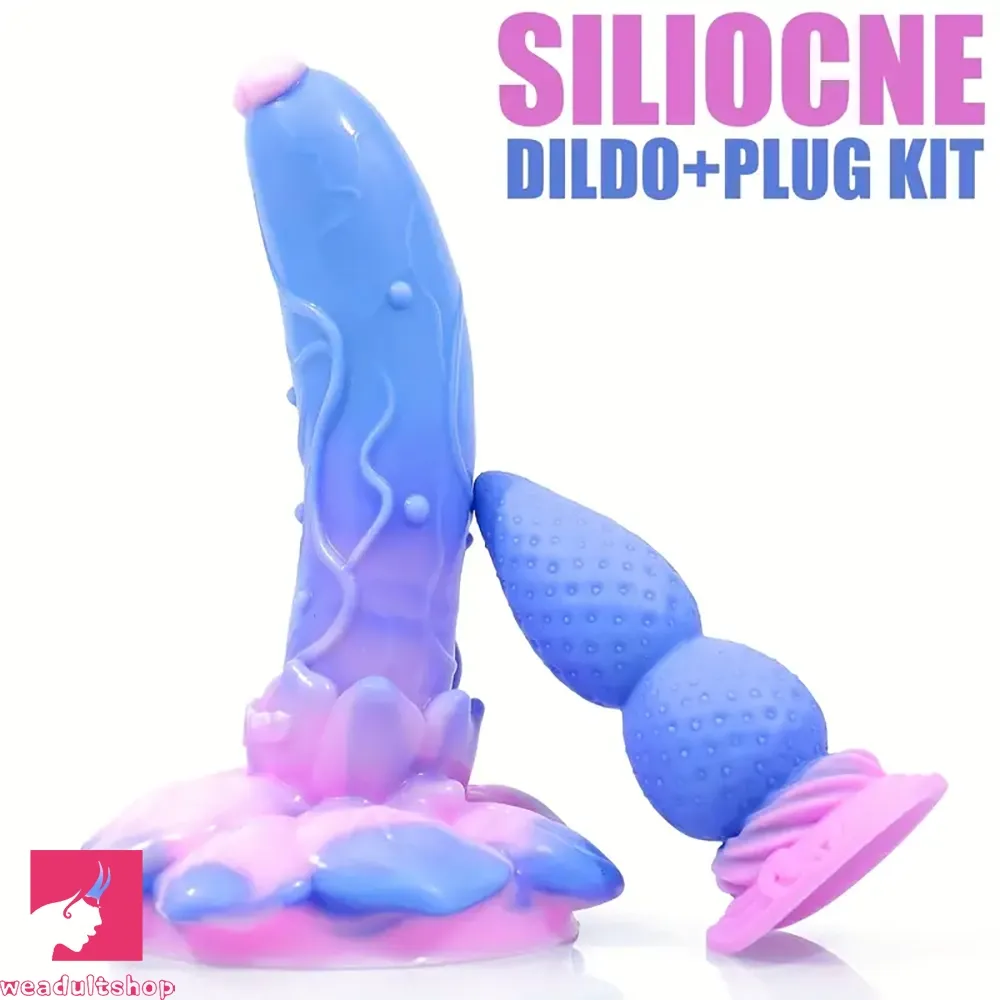 4.5in 7.08in 2pcs Set Soft Silicone Adult Sex Using Butt Plug Rose Dildo