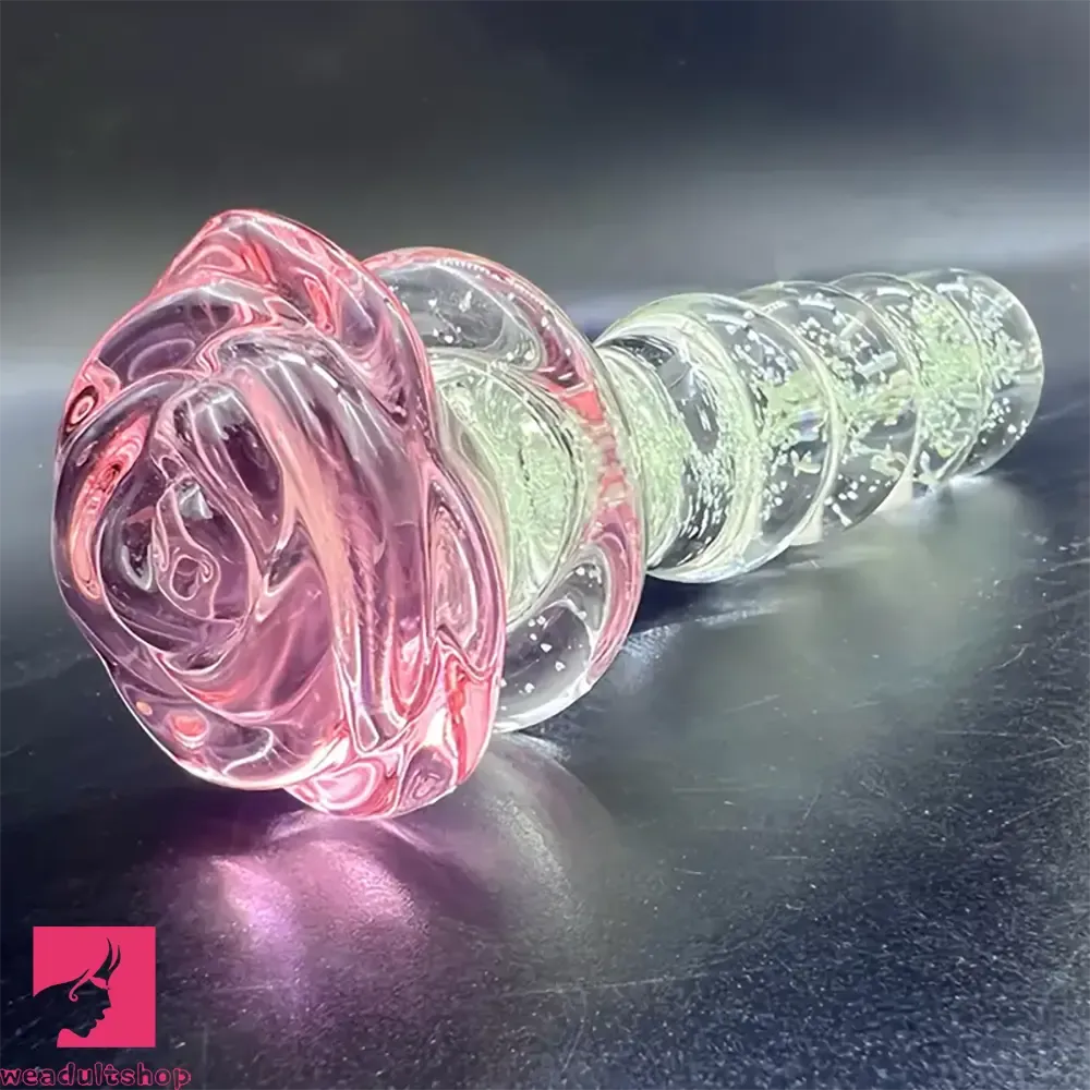 5.7in Glowing Glass Anal Dildo With Rose Base Dildo For Prostate Sex