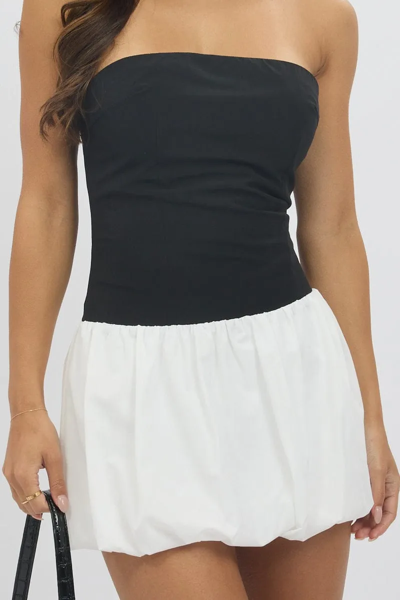 Black Bubble Dress Strapless Mini