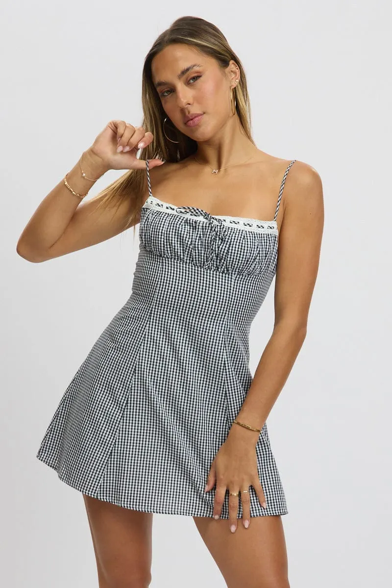 Black Check Mini Dress Strappy