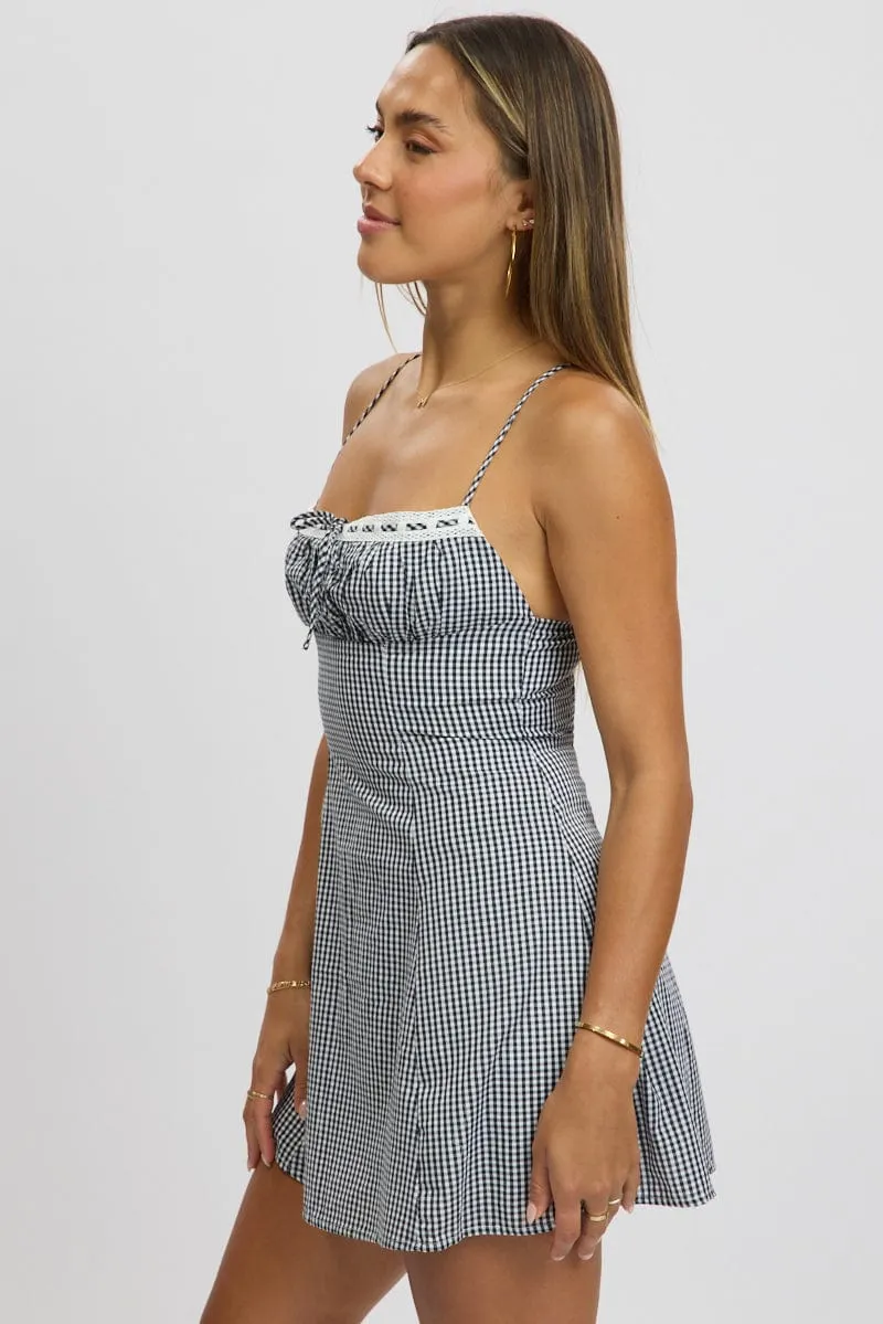 Black Check Mini Dress Strappy