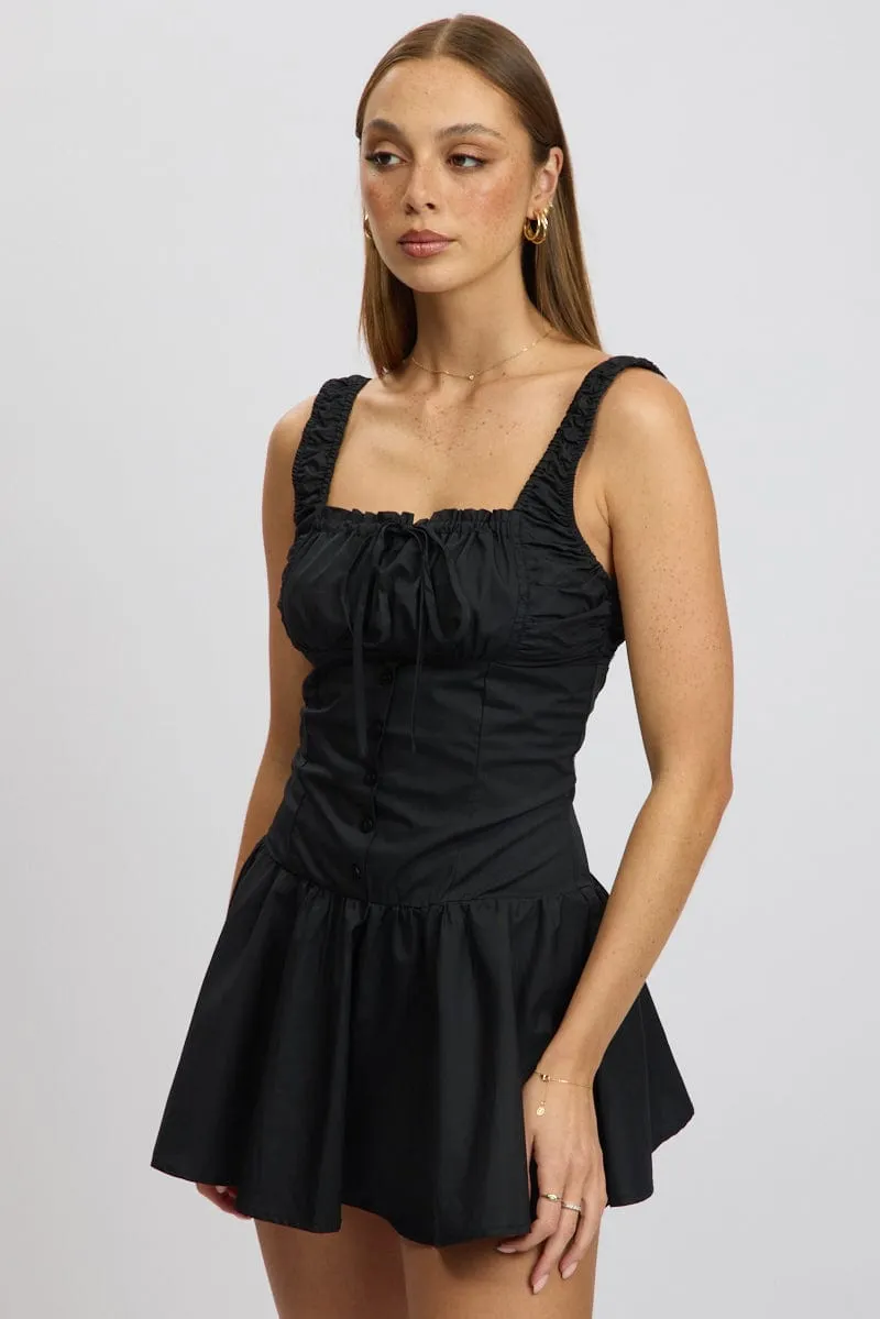 Black Mini Dress Drop Waist Poplin
