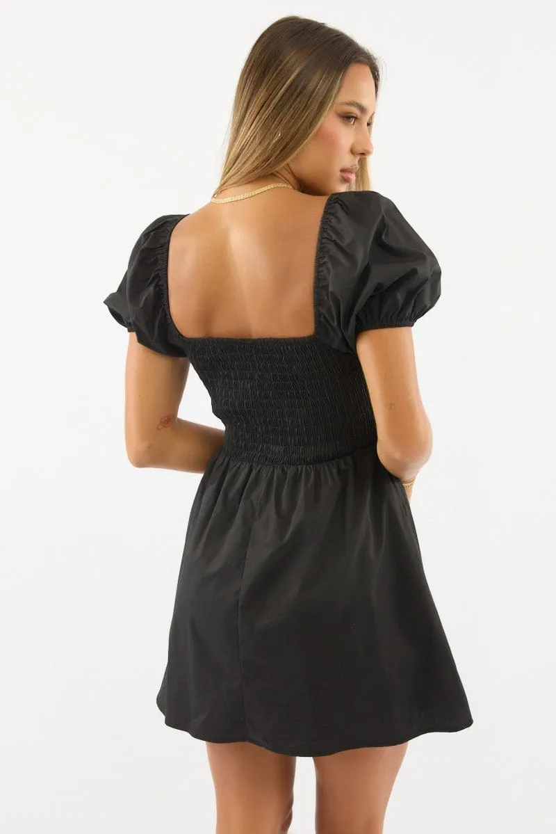Black Mini Dress Ribbon Detail