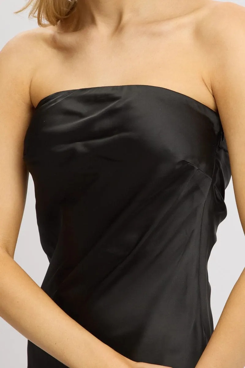 Black Strapless Dress Back Tie Satin Mini