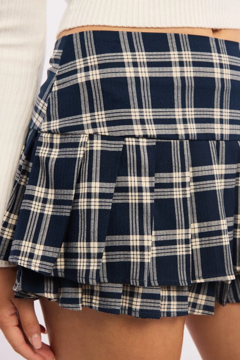 Blue Check Skort Mini Skirt