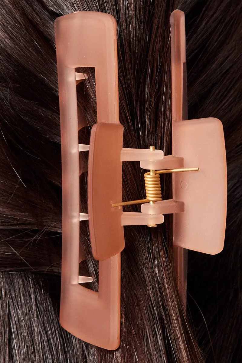 Brown Large Rectangle Claw Clip Frosted