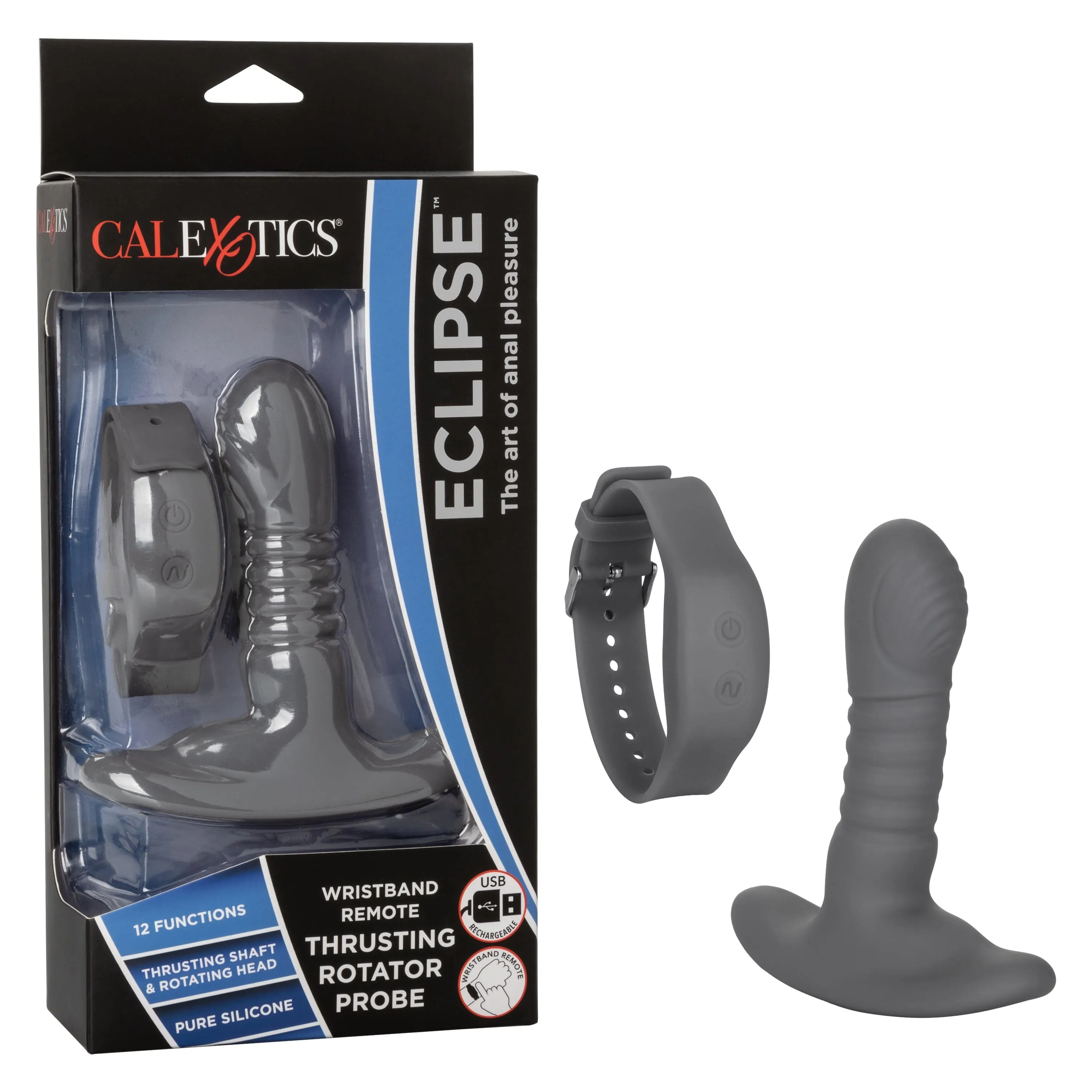 California Exotics - Eclipse Wristband Remote Thrusting Rotator Probe Anal Plug (Black)