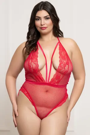 Deep V Lace & Mesh Teddy