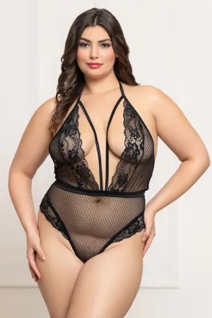Deep V Lace & Mesh Teddy