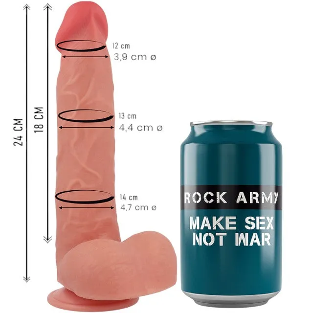 Dildo ROCK ARMY Liquid Silicone Raptor. bază cu ventuză pentru fixare. din silicon hipoalergenic. lungime 24 cm. culoarea pielii