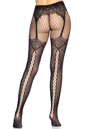 Faux Garterbelt Net & Lace Pantyhose
