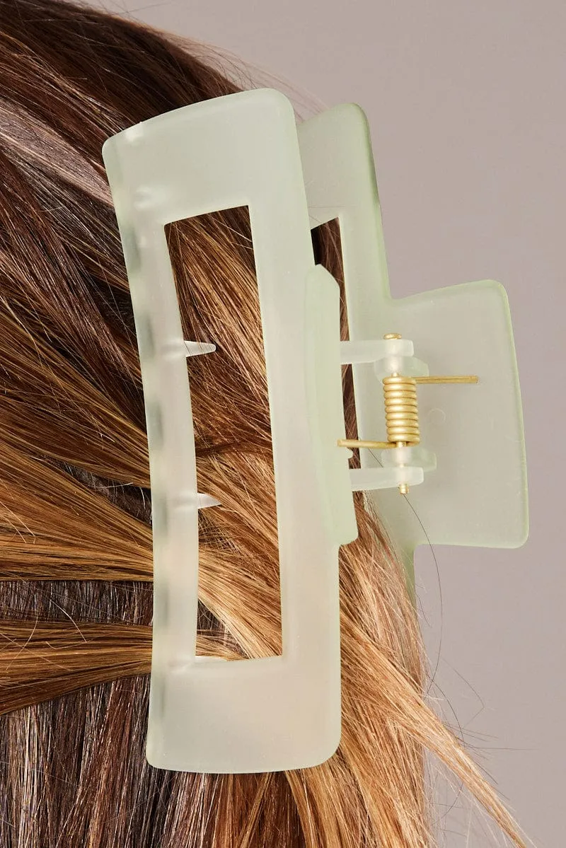 Green Large Rectangle Claw Clip Frosted