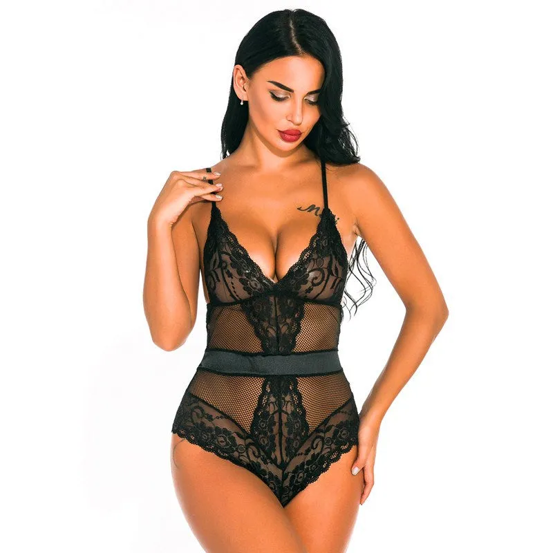Hot lace patchwork waist deep V low-cut sexy