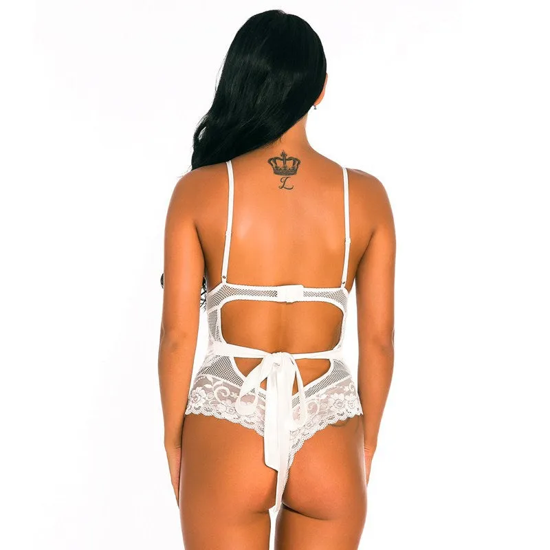 Hot lace patchwork waist deep V low-cut sexy