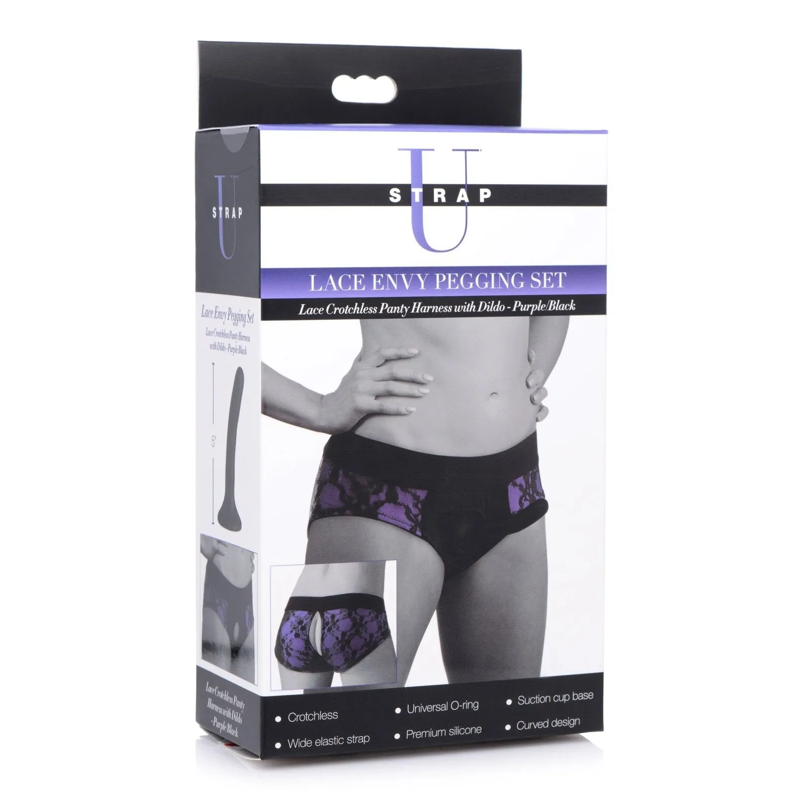 Lace Envy Pegging Set With Lace Crotchless Panty Harness And Dildo - L-xl