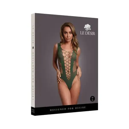 Le Desir V-Neck Teddy with Opaque Panels Midnight Green OS