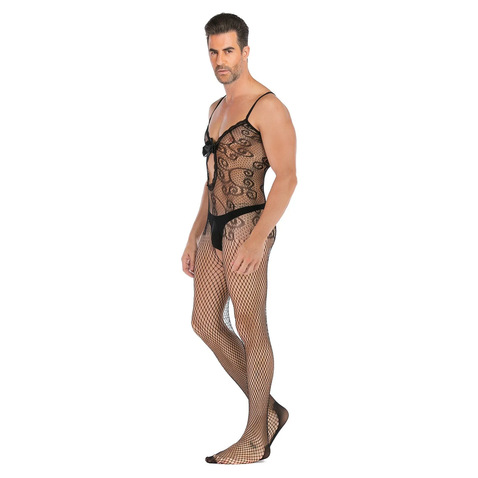 Men's Half-sleeve Open-file Appeal High-elasticity Jacquard Jumpsuit