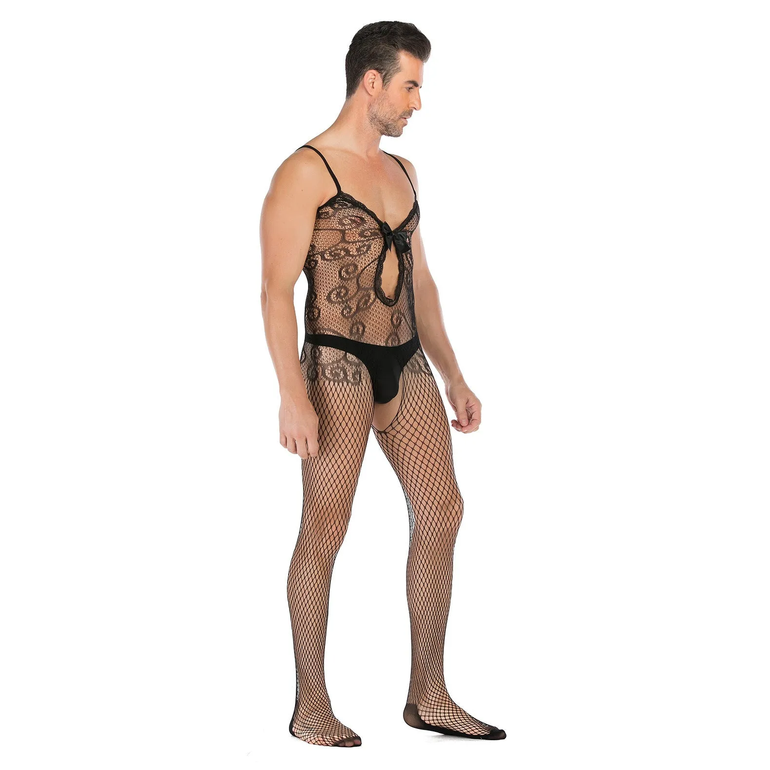 Men's Half-sleeve Open-file Appeal High-elasticity Jacquard Jumpsuit