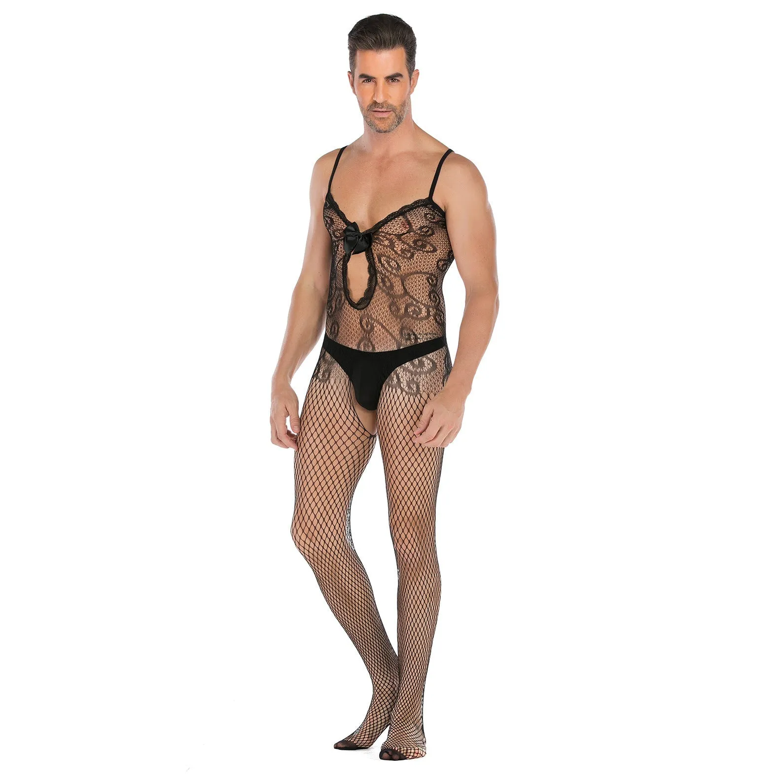 Men's Half-sleeve Open-file Appeal High-elasticity Jacquard Jumpsuit