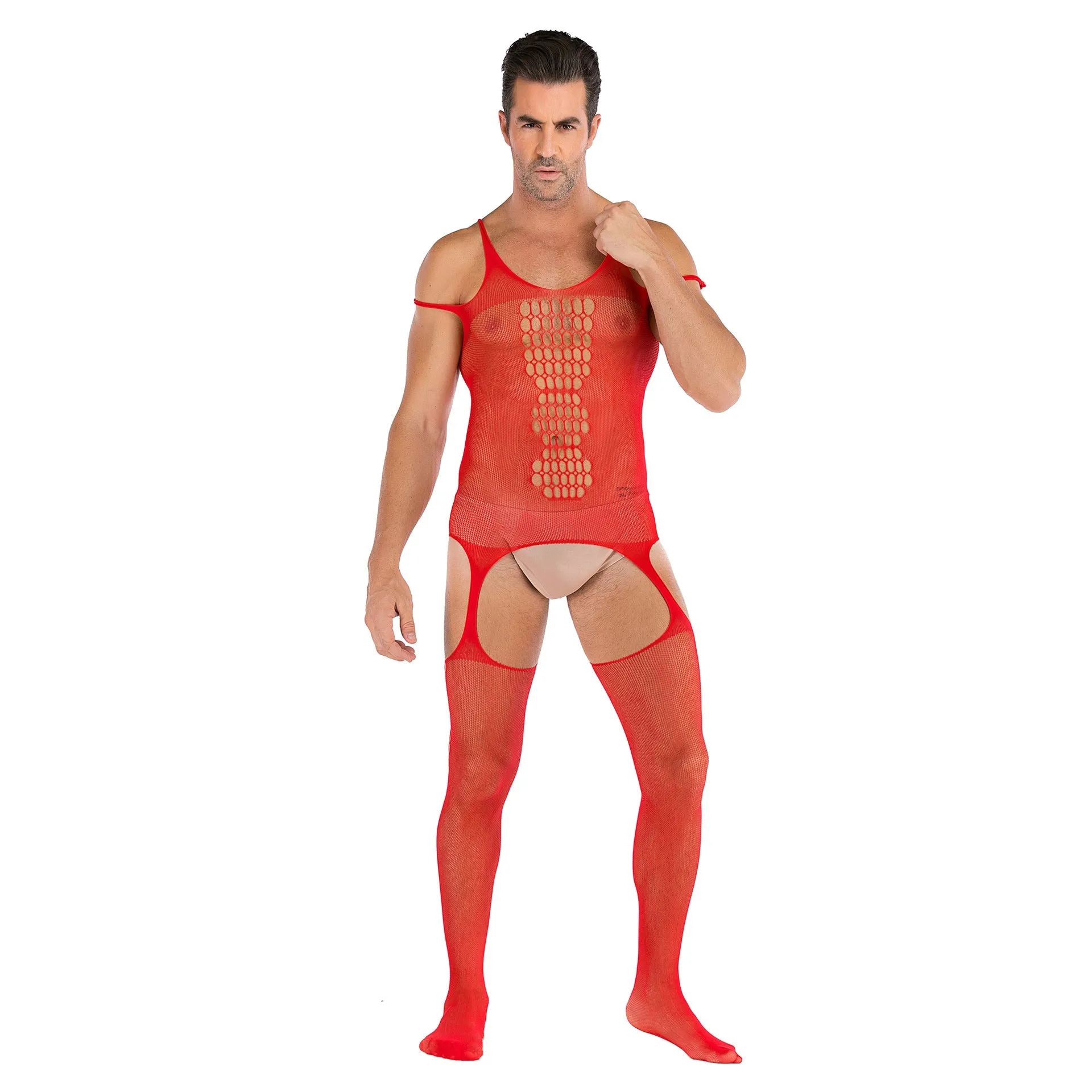 Men's One-piece Silk Stockings Open File Full Body Mesh