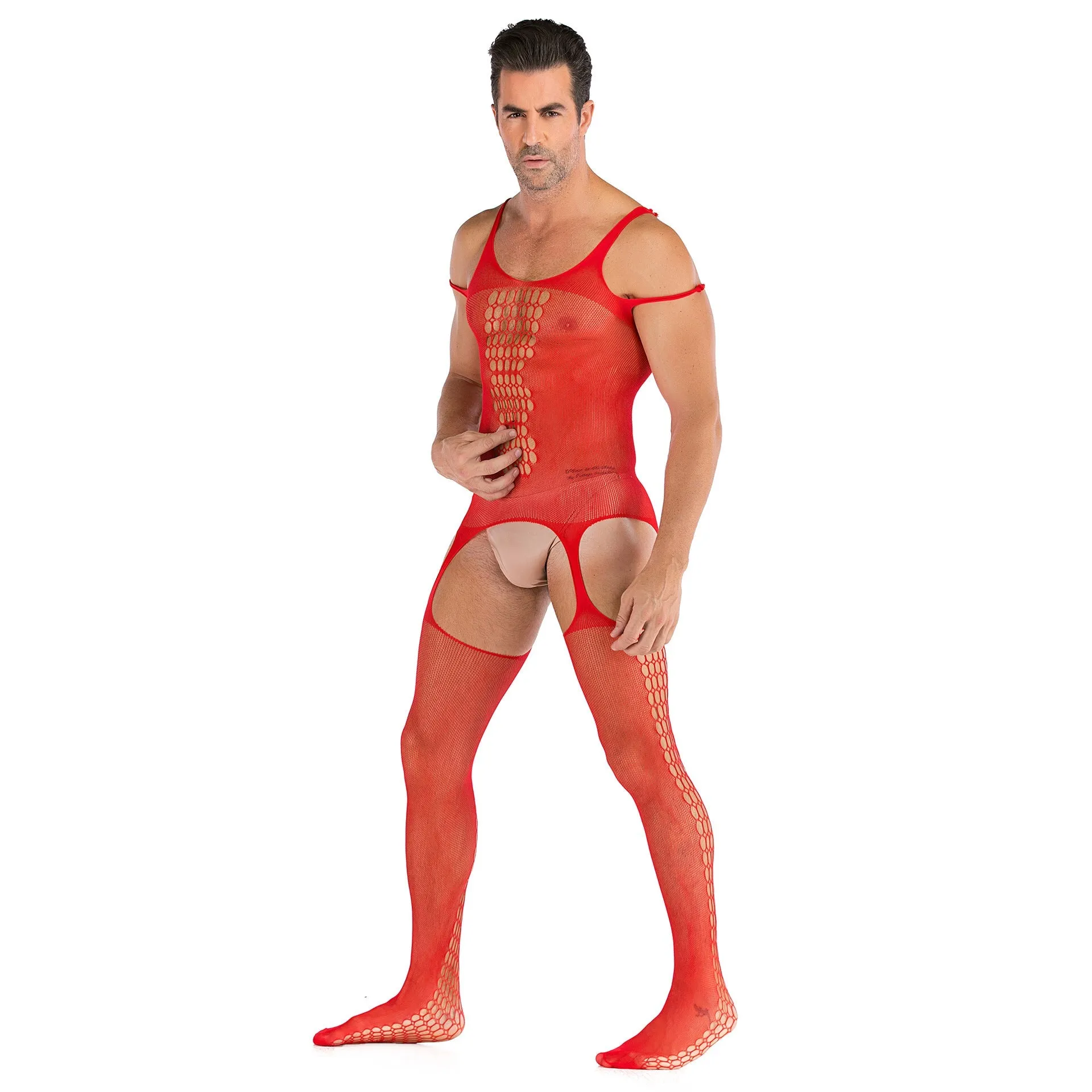 Men's One-piece Silk Stockings Open File Full Body Mesh
