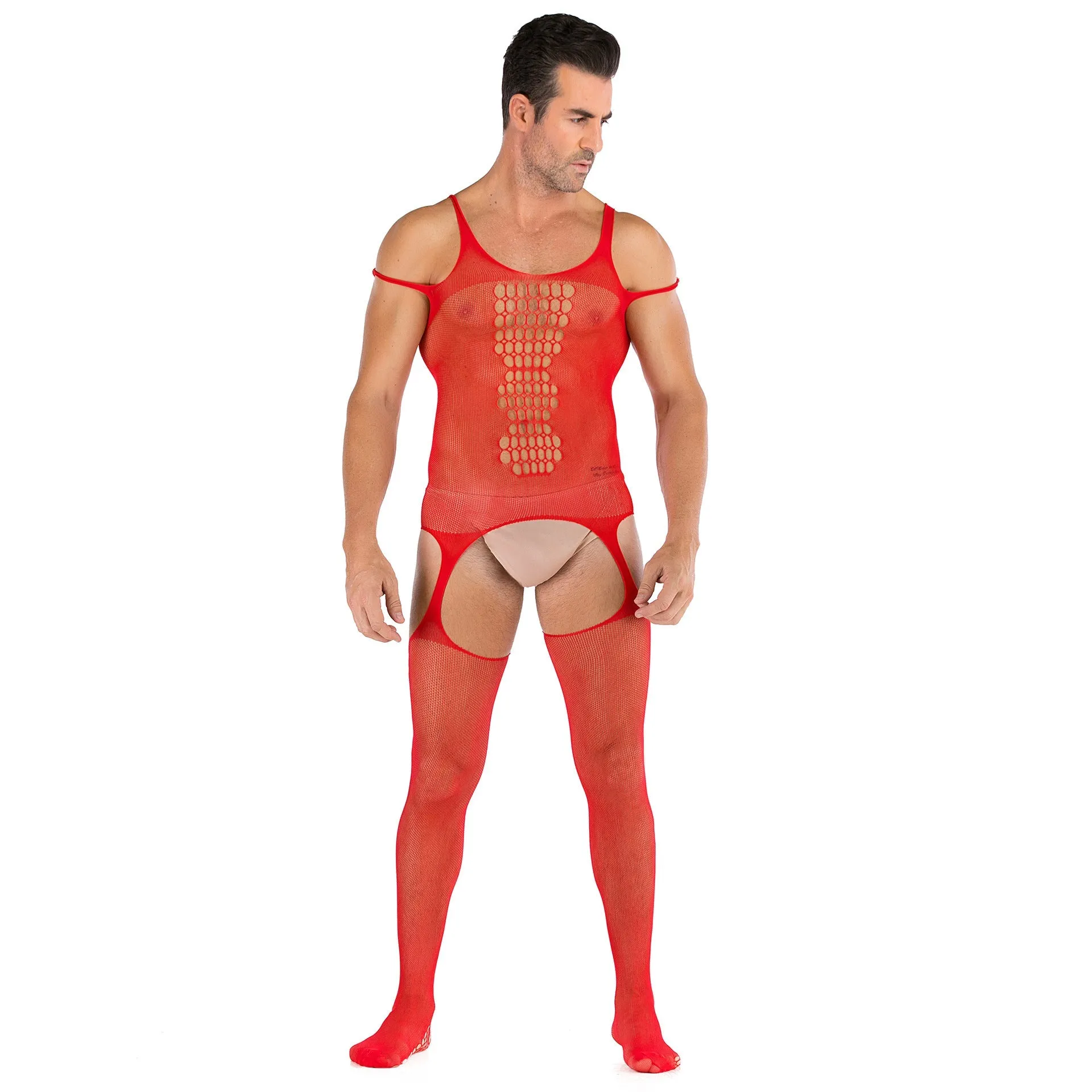 Men's One-piece Silk Stockings Open File Full Body Mesh