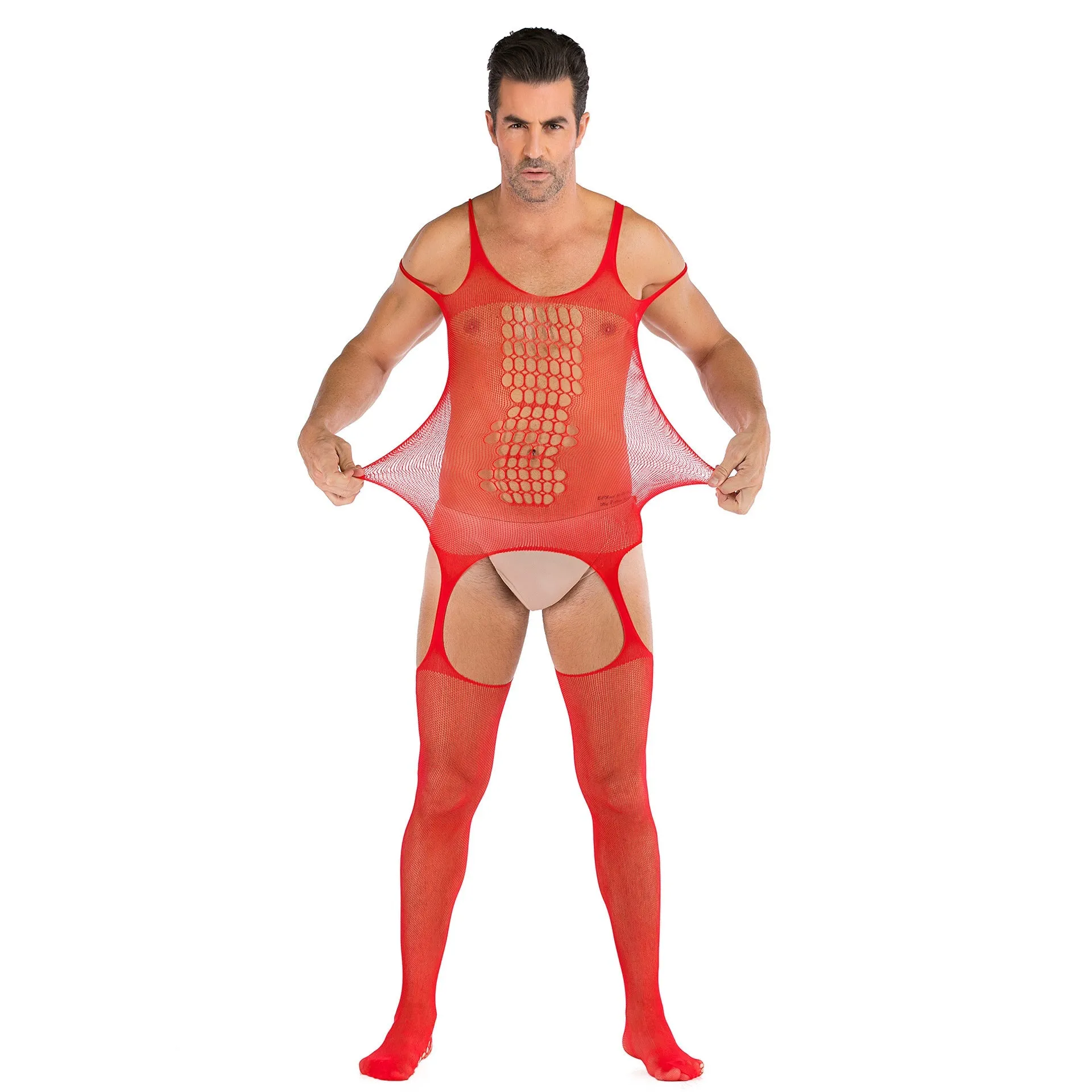 Men's One-piece Silk Stockings Open File Full Body Mesh