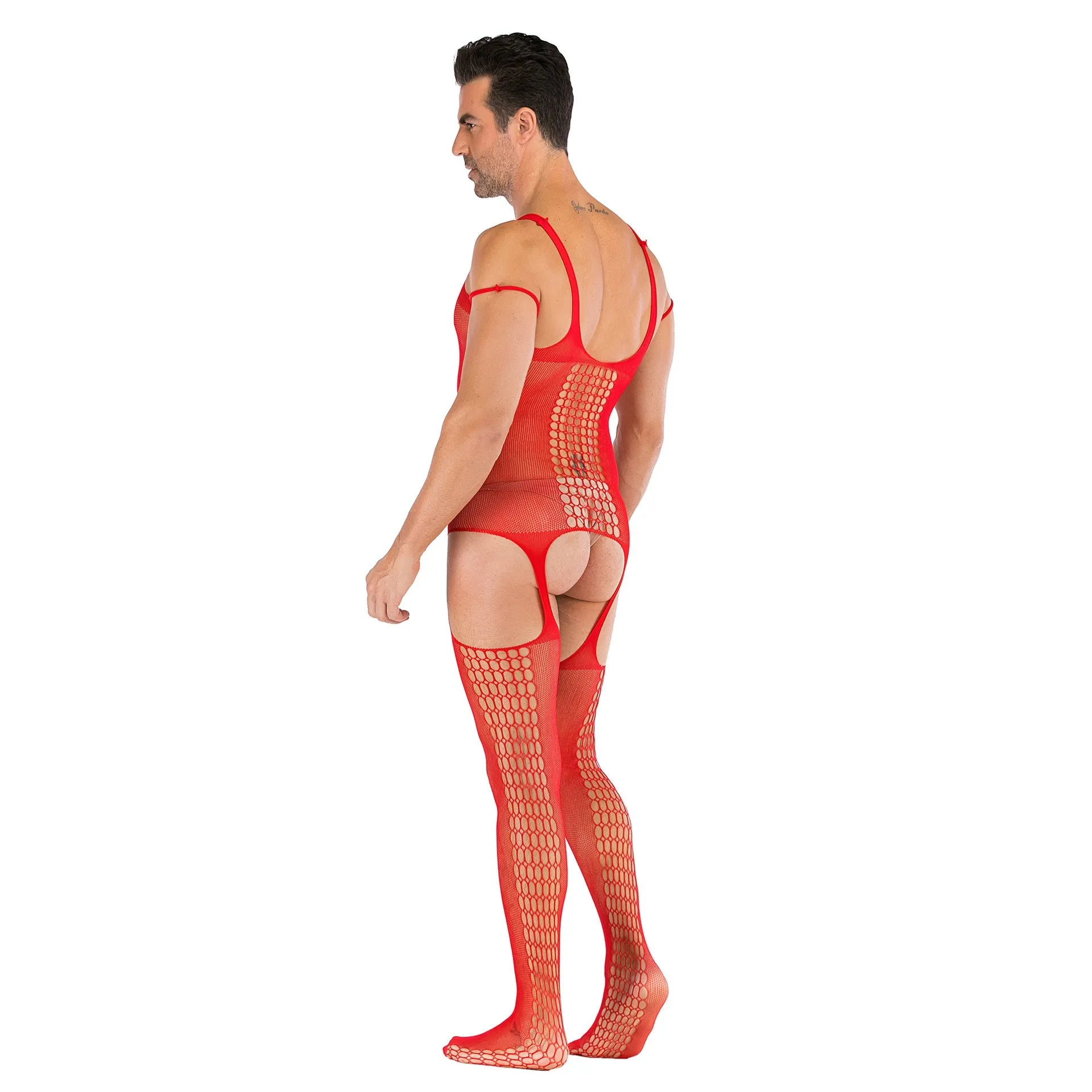 Men's One-piece Silk Stockings Open File Full Body Mesh