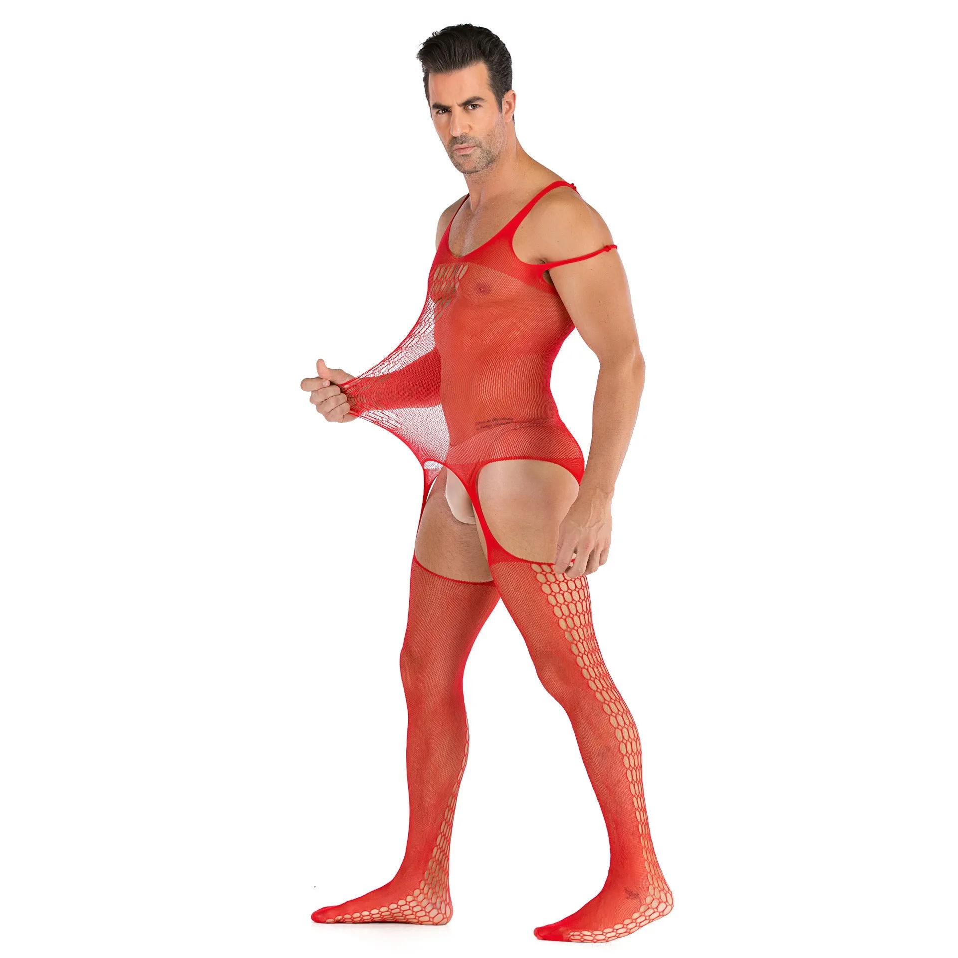 Men's One-piece Silk Stockings Open File Full Body Mesh