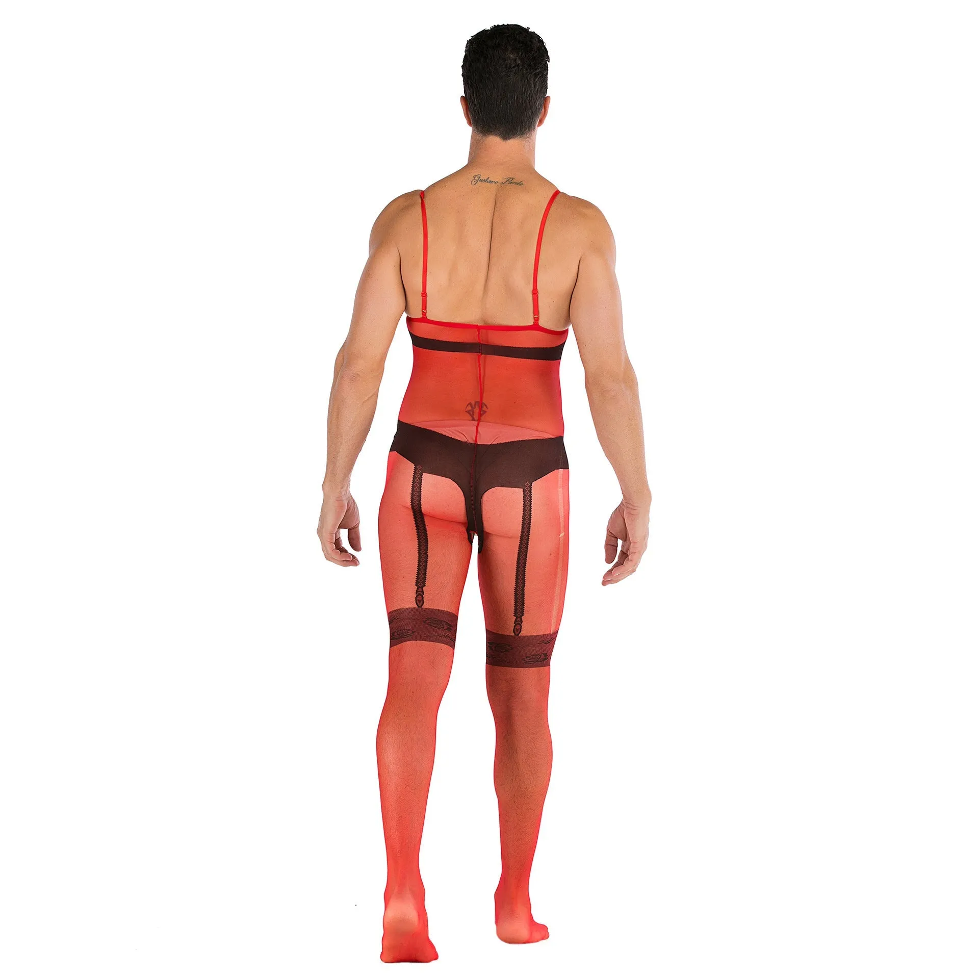 Men's One-piece Sleeveless Open File Full-body Net Clothes and Silk Stockings
