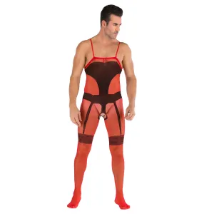 Men's One-piece Sleeveless Open File Full-body Net Clothes and Silk Stockings
