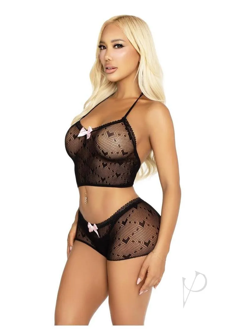 Mini Heart Trim Halter Boyshort 2pc Blk