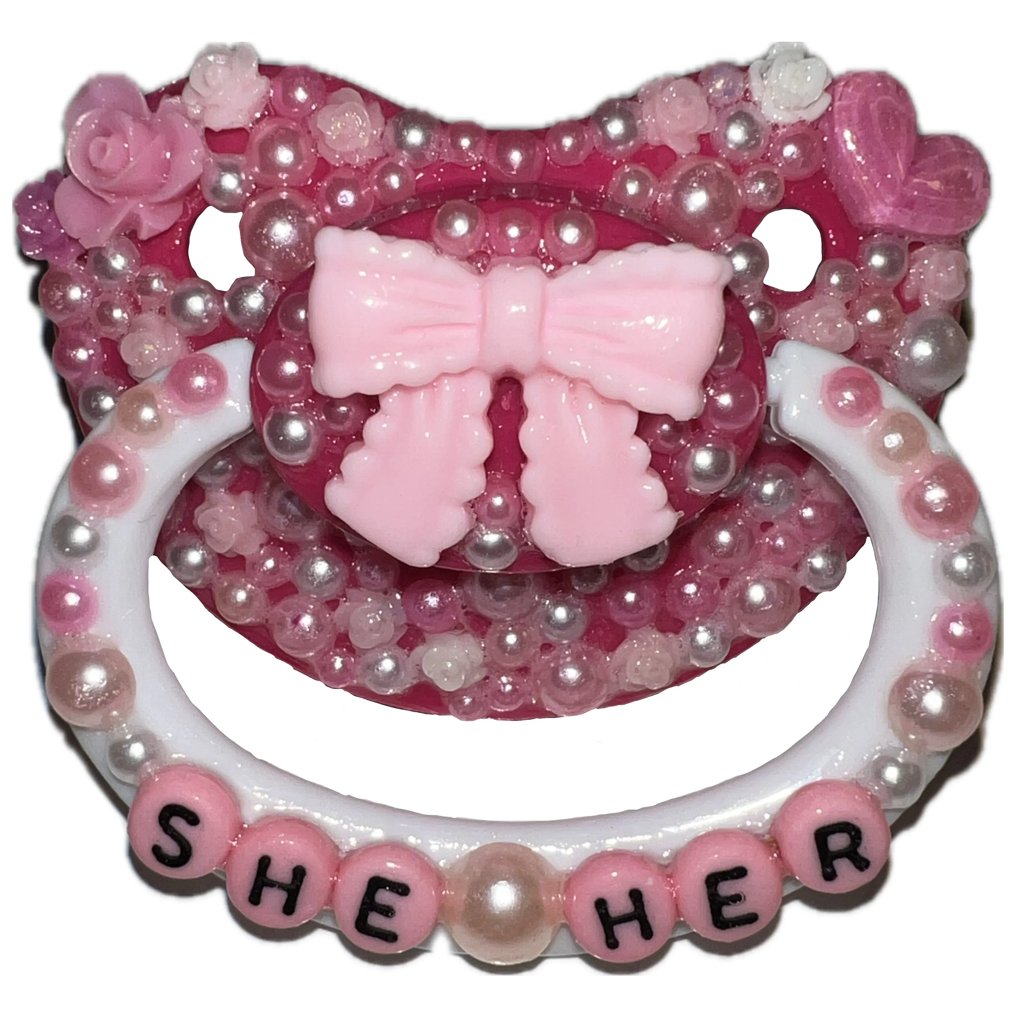Pink She/Her Hand Crafted Deluxe Pacifier