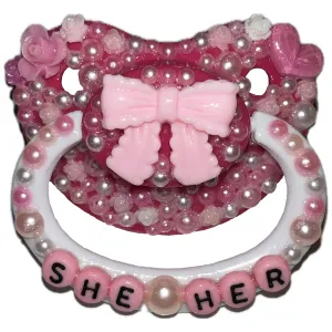 Pink She/Her Hand Crafted Deluxe Pacifier