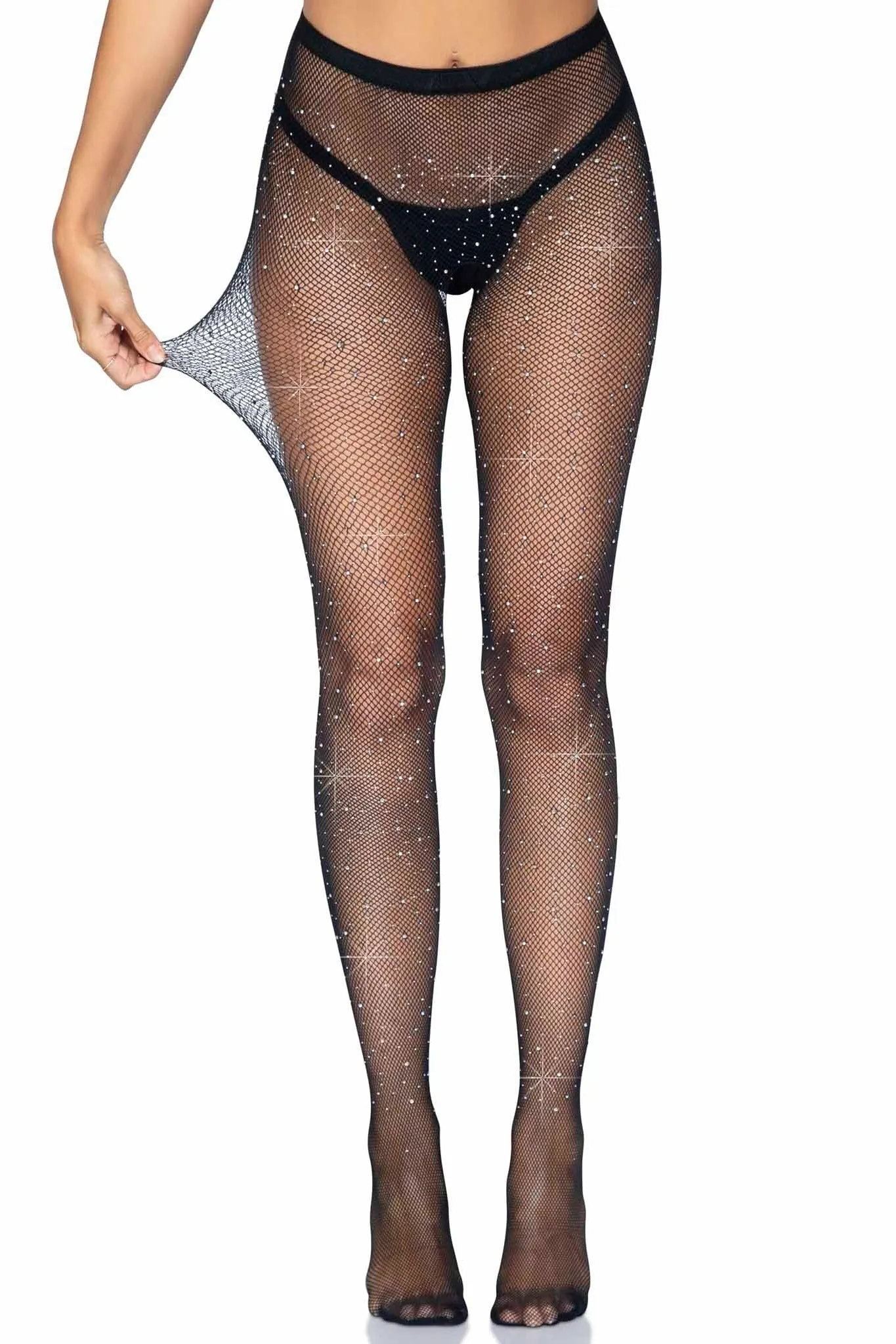 Rhinestone Fishnet Crotchless Open Back Pantyhose