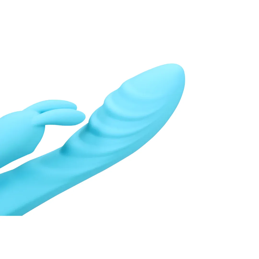 Vibrator rabbit LOVELINE Ribbed Ultra Soft Silicone Rabbit Vibrator. pentru clitoris și punctul G. 10 funcții de vibrație. albastru