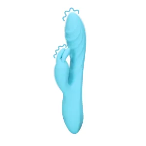 Vibrator rabbit LOVELINE Ribbed Ultra Soft Silicone Rabbit Vibrator. pentru clitoris și punctul G. 10 funcții de vibrație. albastru