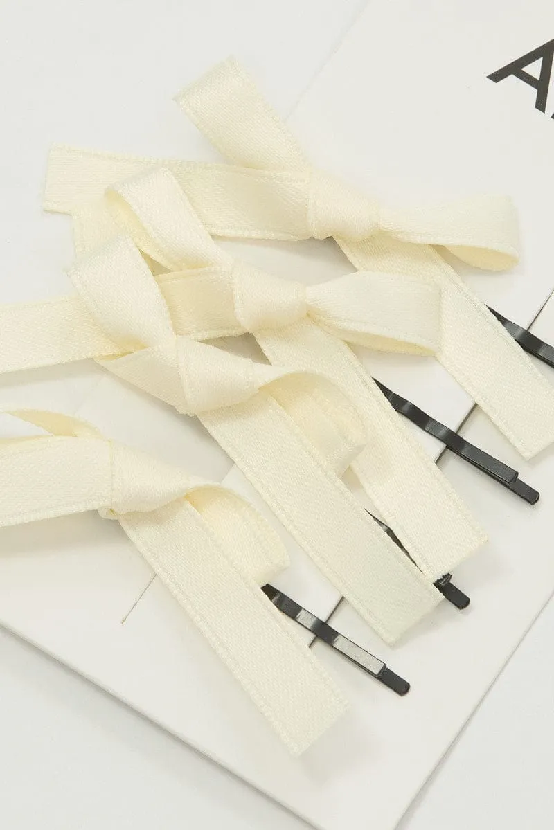 White 4 Pack Mini Satin Bow Bobby Pins