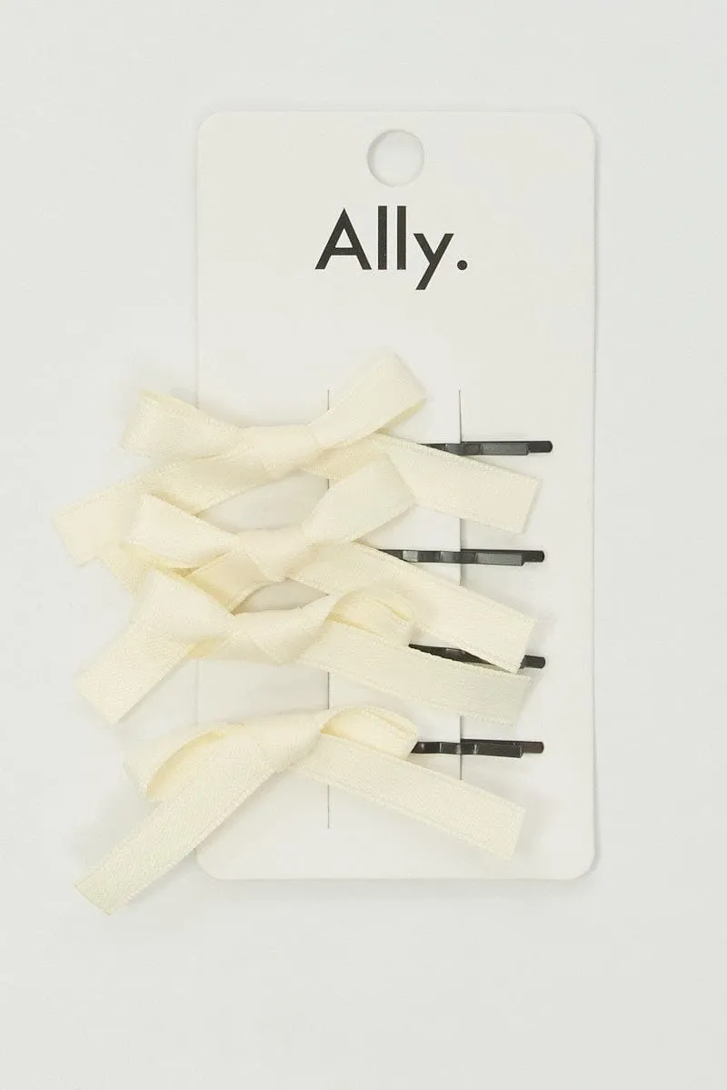White 4 Pack Mini Satin Bow Bobby Pins