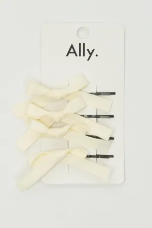 White 4 Pack Mini Satin Bow Bobby Pins