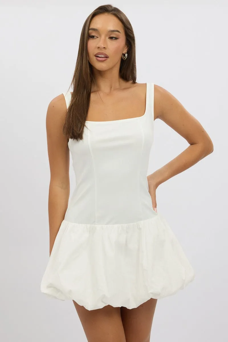 White Bubble Dress Square Neck