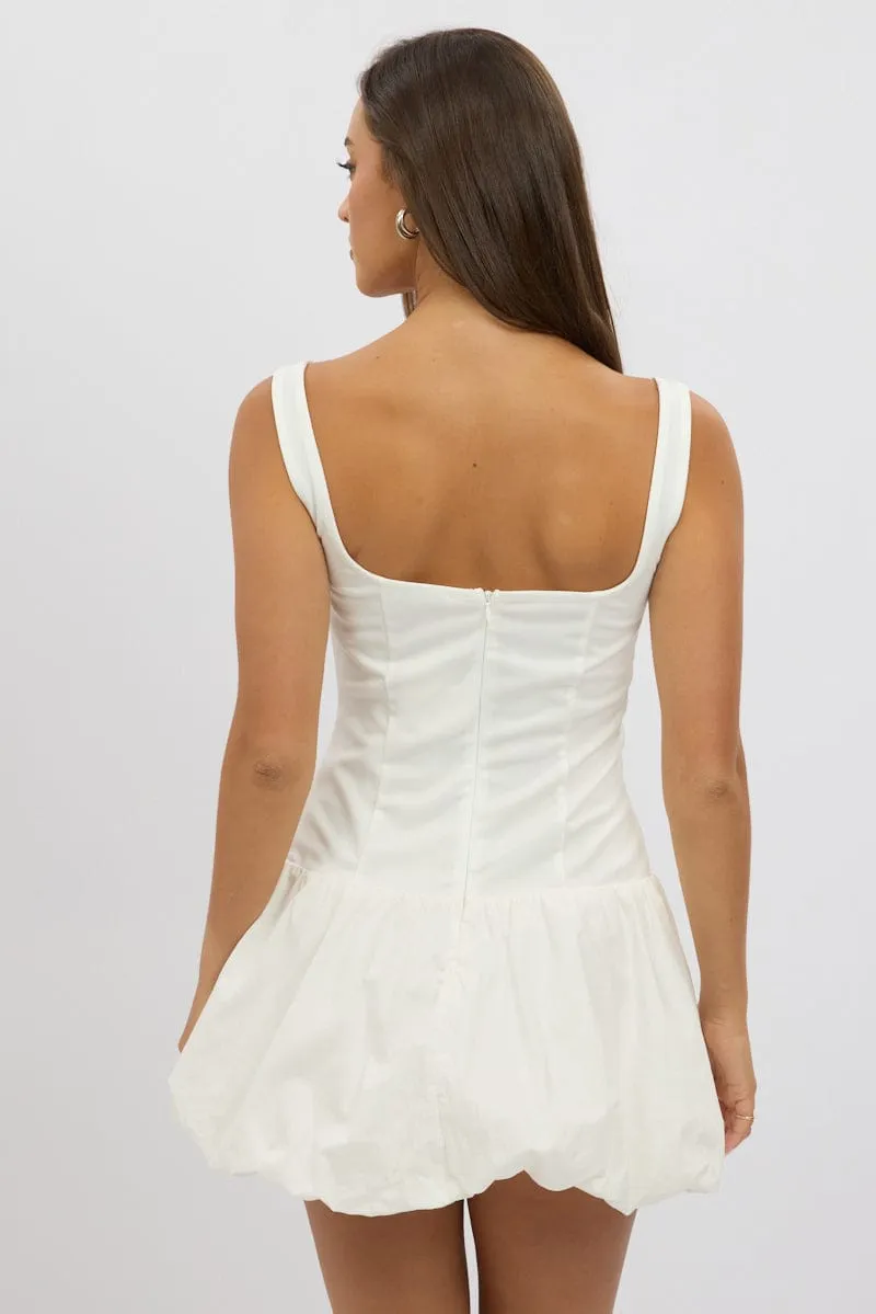 White Bubble Dress Square Neck