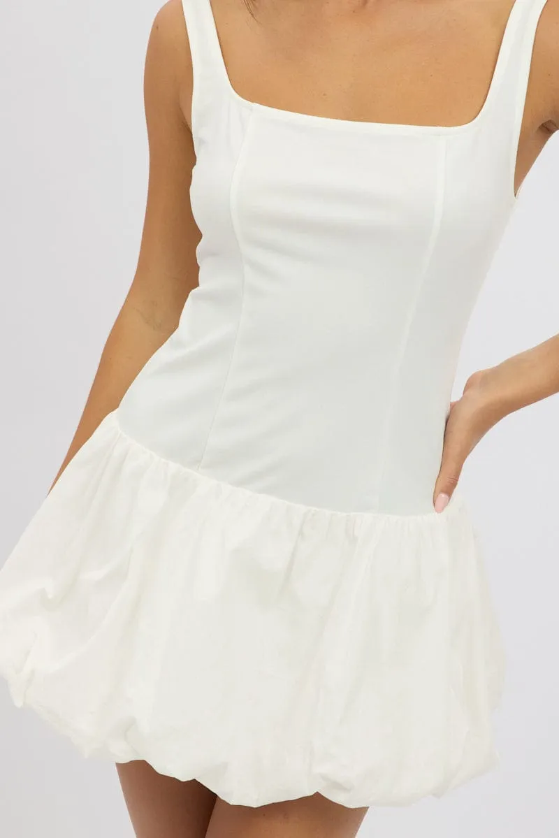 White Bubble Dress Square Neck