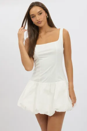 White Bubble Dress Square Neck