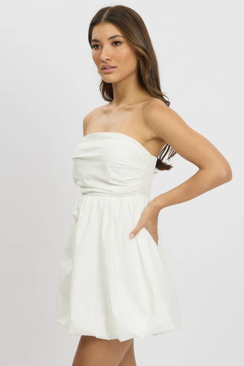 White Bubble Mini Dress Strapless
